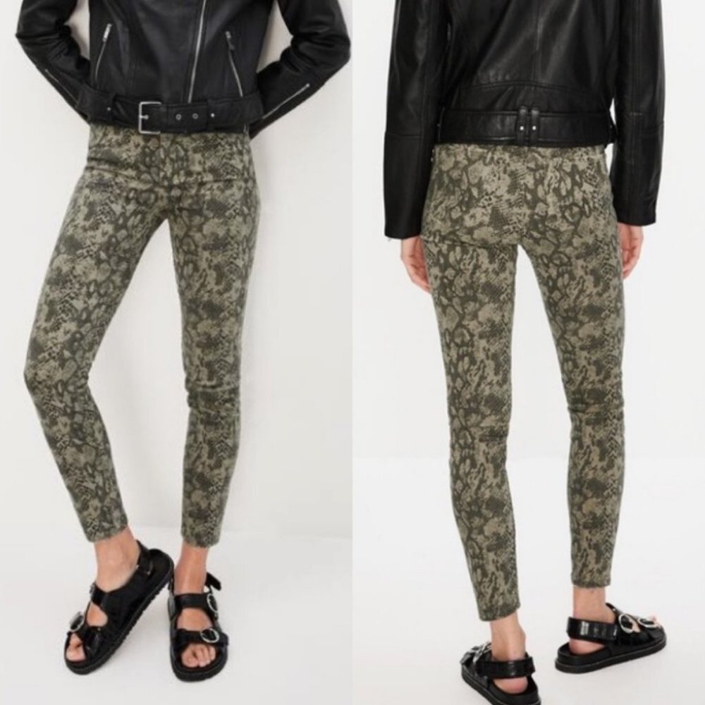 NWT Zara High Waisted Skinny Pants Green Animal Print Size 4 Pants New Tags Boho